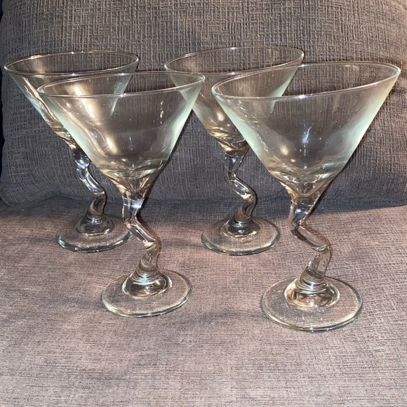 Vintage Set of 4 Libbey Crooked Stem Martini / Cocktail Glasses - Picture 2 of 7